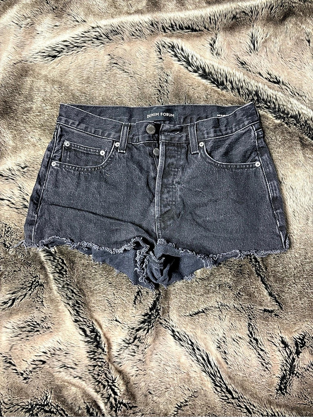 Denim Forum The Ex-Boyfriend Hi-Rise Denim Short Gray Frayed Jean Shorts
